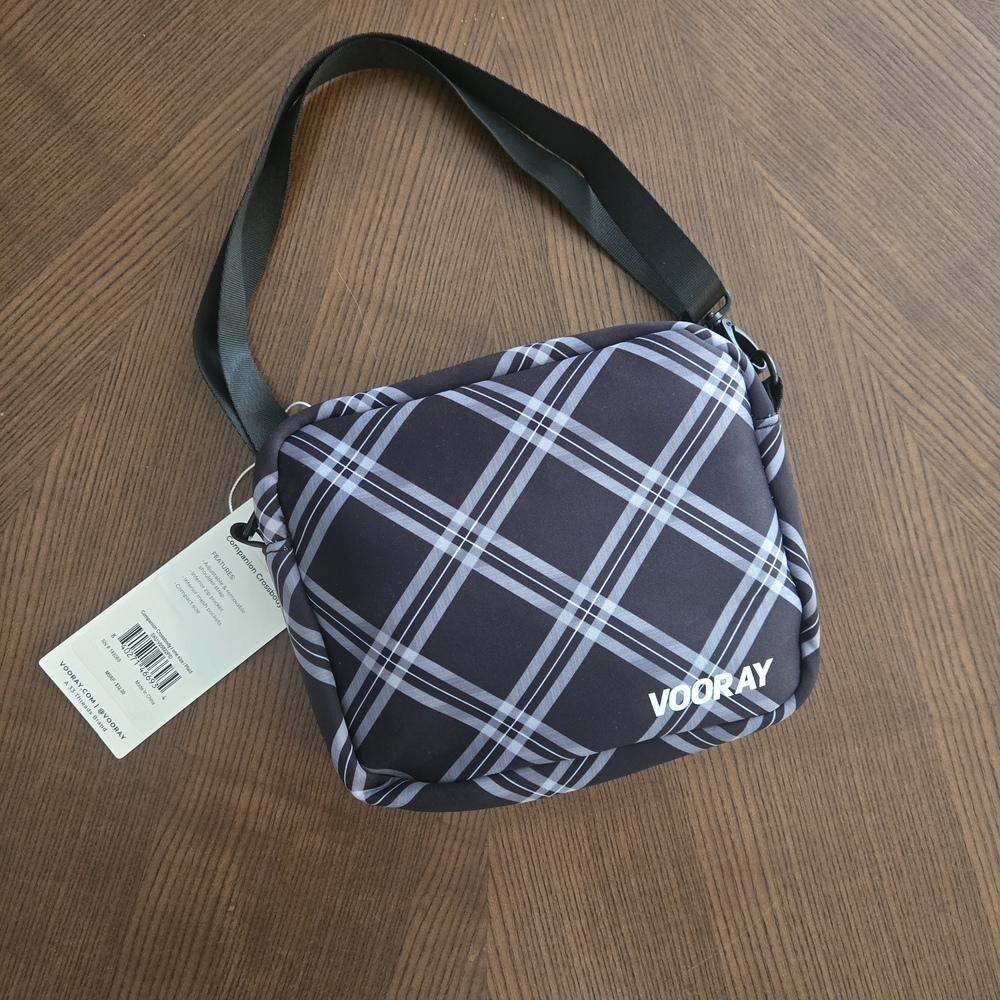 Plaid Crossbody Bag - Black and White